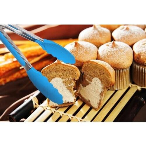 50pcs Useful Silicone Cooking Salad Serving BBQ Tongs Stainless Steel Handle Utensil 8"