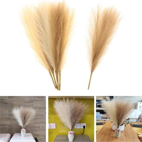 6pcs Faux Pampas Grass Decor Plume Grass Artificial Phragmites australis Vase Decorations Fake Reeds Plants Everlasting Flowers