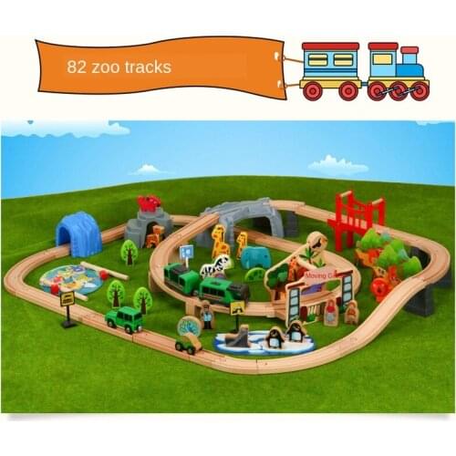 82pcs ZOO Track Train Set Puzzle Track Car Toy Compatible with Wooden Train Tracks and Electric Cars Children 1:64
