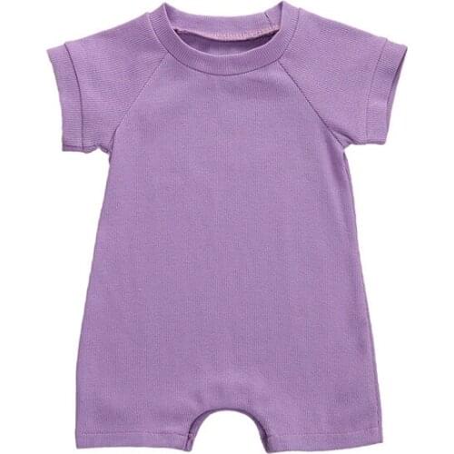 Infants Summer Romper Top Summer Striped Short Sleeves Round Collar Cotton Elastic Clothes Gift for Girls Boys