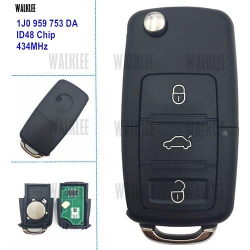 WALKLEE 1J0 959 753 DA / 753DA / 1JO Remote Key 434MHz Fit for SKODA Octavia Superb Yeti 1J0959753DA Car Keyless Entry