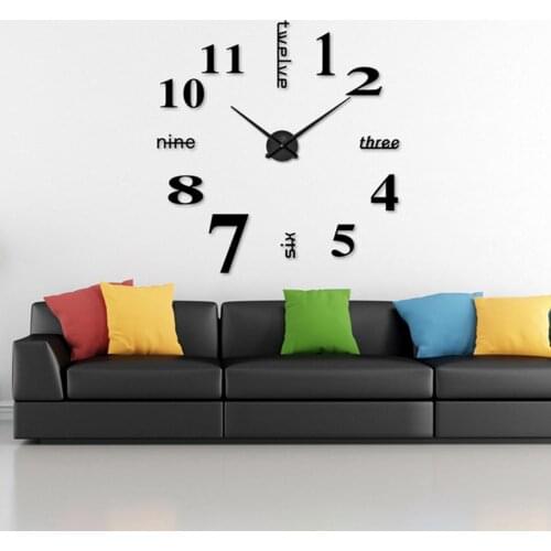 DIY 3D Mirror Surface Large Number Wall Clock Sticker Home Decor Mirror Living Room Large Art Design Wall Clock