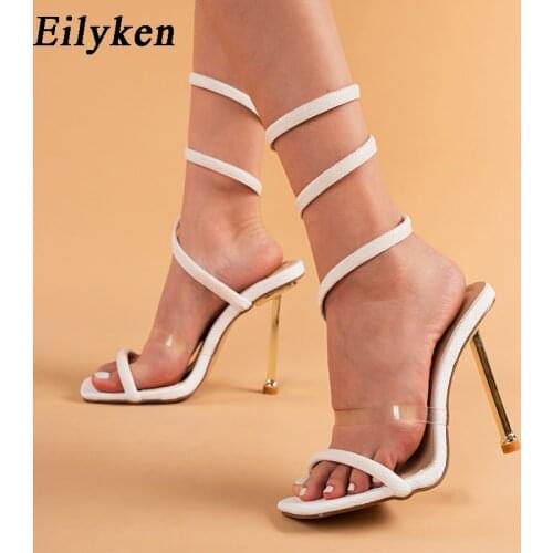 Eilyken 2022 New Summer High Heel Women Fashion Blue Sandals Square toe Ankle Strap Ladies Party Shoes Sandalie