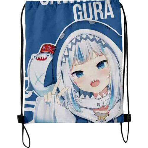 Gawr Gura Cute Shark 3D Merch Fashion Style Student Shoulder Storage Bag Drawstring Travel Beach Backpack Toys Shoes Organizer