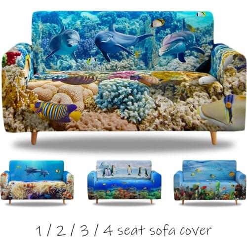 Deep sea series 3D print sofa cover Stretch Slipcovers Sectional Elastic Sofa Cover for Living Room Couch Cover 1/2/3/4 Seater
