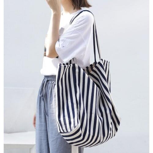 Hot Reusable Girls Shopping Bags Casual Stripe Large Capacity Womens Shoulder Bag Beach Bag Foldable Reusable Handbag 2020 New