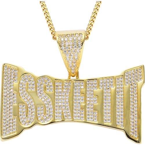 Exquisite Rapper Necklace Letter ESSKEETIT Pendant Necklace Gold Silver Color AAA Cubic Zirconia Iced Out Men Jewelry