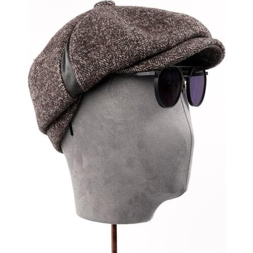 Fashion Wool Leather Newsboy Caps Mens Herringbone Women Men British Painters Hat Soft Autumn Winter Cap Hats Casquette