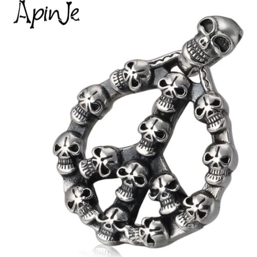 Apinje Thai Silver Pendant 925 Sterling Silver Skull Necklace Pendant Men Women Fashion Jewelry
