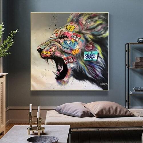 Abstract Lion Graffiti Art Modular Posters and Prints on Canvas Painting Wall Art Picture for Living Room Nordic Cuadros Decor
