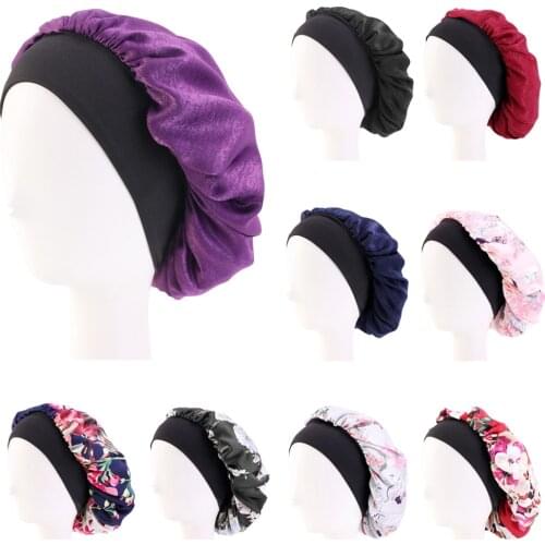 Muslim Satin Islamic Headscarf Sleeping Flower Print Hat Bonnet Turban Nightcap Headwrap Women Chemo Sleep Cap Sleepcap