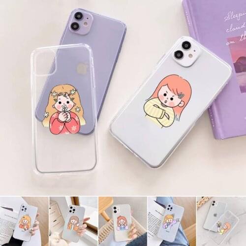 Cartoon cute flower snack girl Phone Case Transparent for iPhone 11 12 6 7 8 Pro X XS Max XR Plus Soft TPU Clear mobile bags