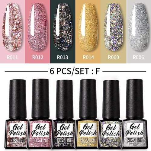 ROSALIND Gel Nail Polish Set 6PCS Nail Kit Set Glitter vernis Semi Permanent Base Top Coat UV LED Nail Art Gel Polish Art Set