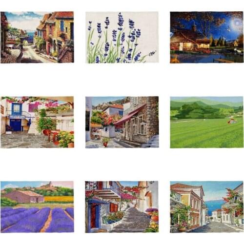 Purple Town Farm Country Cartoon Coaster Lavender Moon Abstract Animal Placemat 42*32Cm Home Decoration Living Room Tablecloth