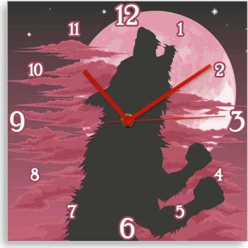Halloween Horror Scary Werewolf Monster Wall Clock Gothic Artwork Fantasy Creature Howling Wolf Werwolf Silent Square Wall Clock