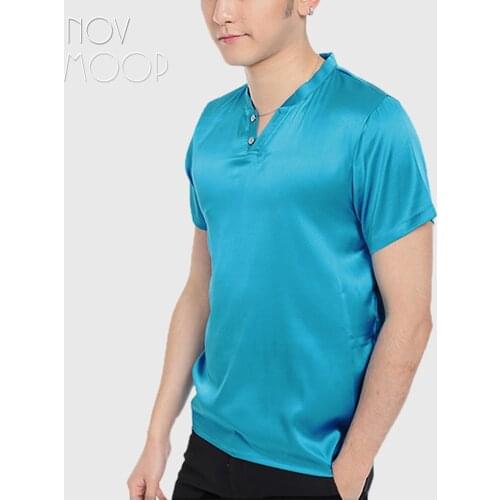 Novmoop multi color options 100% natural silk spandex mens short sleeve shirt Camicia da uomo in seta a manica corta LT3207