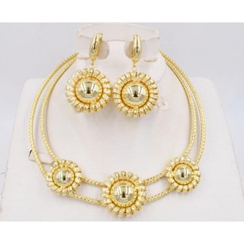 NEW DESIGN High Quality Ltaly 750 Gold color Jewelry Set For Women african beads jewelry fashion necklace set earring jewelry