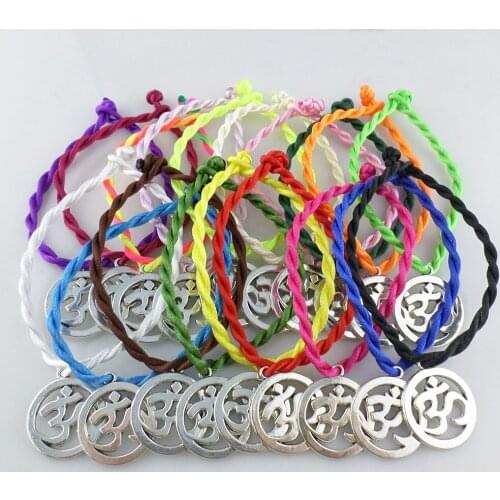 Wholesale Handmade OM Symbol Beaded Bracelet Pendant String Cord Charms Jewelry Bangle Bracelets for Women Men