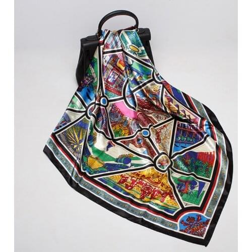 2020 90x90 fashion chain Multipurpose women Silk twill scarf Satin square tie Hairband ladies foulard femme towel bufanda shawl