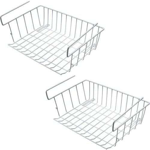 Under Shelf Storage Basket, 2 Pcs Under Cabinet Storage Wire Basket Organizer Fit Dual Hooks for Kitchen Pantry Desk Bookshelf C