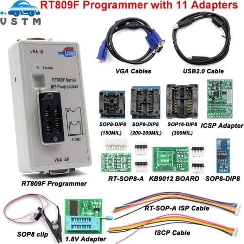 Original RT809F programmer+11 Adapters+sop8 IC clip+CD+1.8V / SOP8 Adapter VGA LCD ISP programmer adapter universal programmer