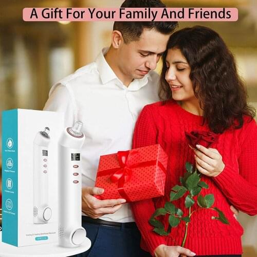 Blackhead Remover USB Rechargeable Face Nose Pore Vacuum Cleaner with Hot/Ice Compress LED Display 4 Levels 2 Probes