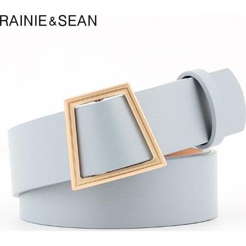RAINIE SEAN Belt Without Holes Women Sky Blue Ladies Accessories Belts White Pink Brown Black Female Fashion No Holes Belt