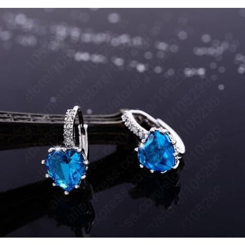 Luxury Colorful Heart Band Pure 925 Sterling Silver Fine Jewelry Cubic Zirconia Stone Stud Earrings For Women Wedding