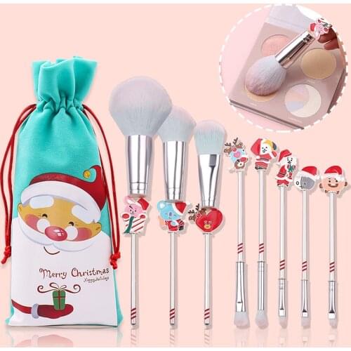 Behogar Cute christmas ornaments Christmas Eye Face Makeup Cosmetic Brushes Set with Pouch for Women Girls christmas gift