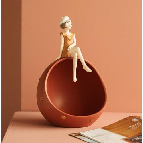 Nordic Resin Balloon Girls Storage Ornaments Art Statue Gifts Living Room Desktop Flower Arrangement Home Decoration Accessories