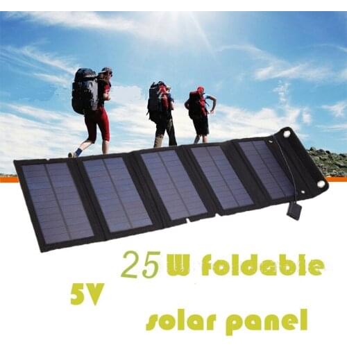 Foldable USB 25W Solar Panel Cell Portable Folding Waterproof Outdoor Mobile Power Battery Charge