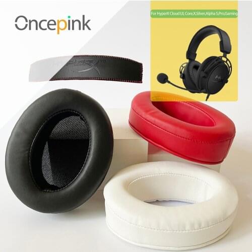 Oncepink Replacement EarPads Headband For HyperX Cloud I,II,Core,X,Silver,Alpha S,Alpha Gold,Pro,Gaming Headphone Ear Cushion