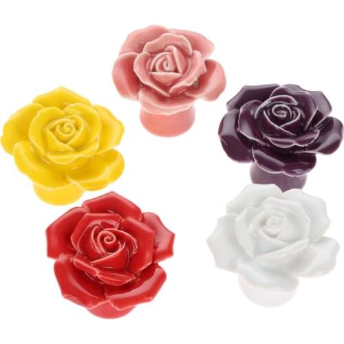 1Pc Furniture Handle Vintage Rose Ceramic Knob Cabinet Door Drawer Closet Cupboard Kitchen Retro Flower Fashion Furniture