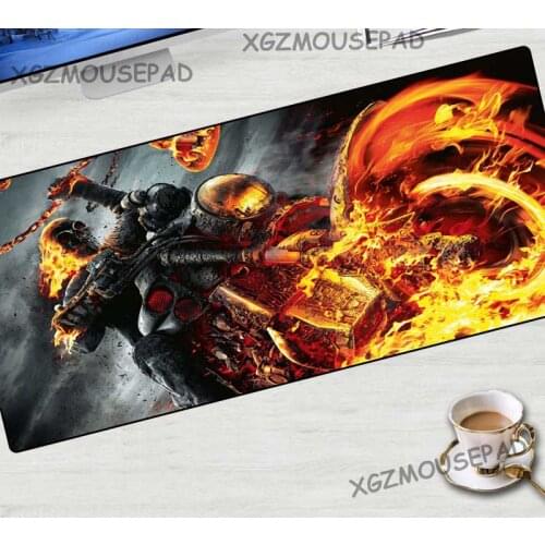 XGZ Large Gaming Mouse Pad Black Lock Edge Flame Motorcycle Devil HD Computer Desk Mat Speed Rubber Non-slip Coaster Washable