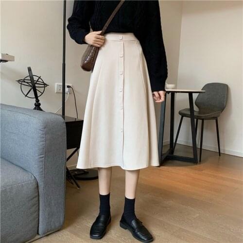 Autumn Winter Women Midi-Calf Korean Style Corduroy Skirts Office Ladies High Waist A-Line Solid Color Elegant Skirt DS286