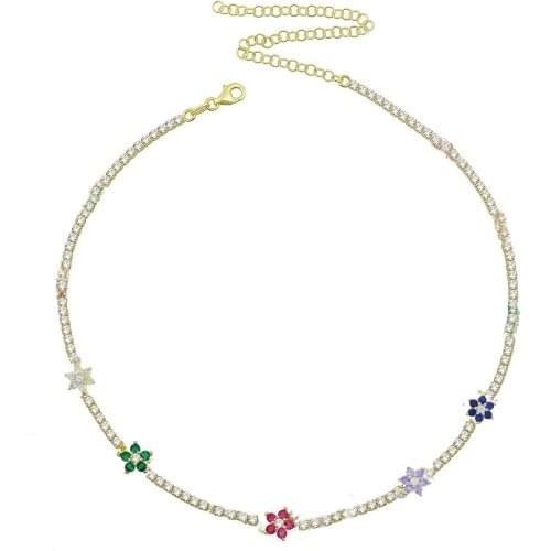 2021 Spring Summer Hot Fashion Women Jewelry 5A Cubic Zirconia CZ Tennis Chain Colorful Flower Charm Choker Necklace