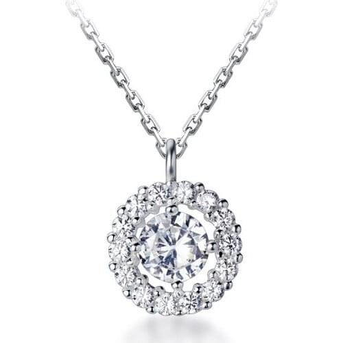 MloveAcc Genuine 925 Sterling Silver Round Charm Pendant Necklace with Clear CZ for Women Fashion Lady Choker Necklace
