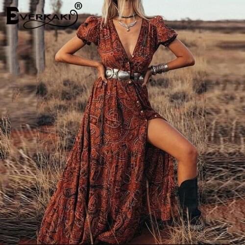Everkaki Boho Floral Print Maxi Dress Women Summer Beach Oversize Button Ethnic Gypsy Party Long Dresses Female 2021 Clothes