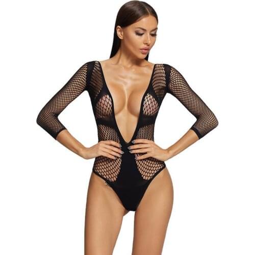 Women Sexy Lingerie Fishnet Tights Bag Hip Bikini Mesh Bodysuit Sexy Underwear Lace Hollow Out Sensual Lingerie Woman Bodysuit