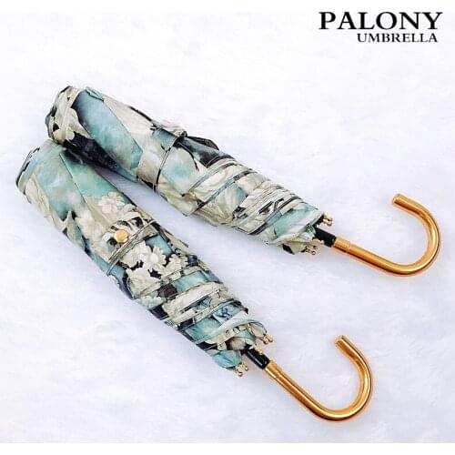 Gold Hook Handle 3-Folding Rose Silver Glue Sunscreen Anti-UV Women Umbrella Portable Sunny And Rainy Umbrella