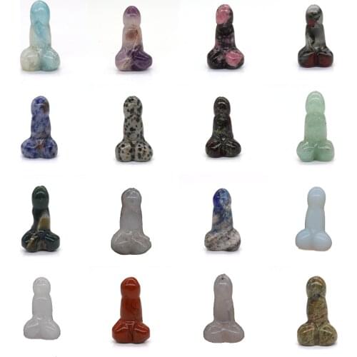 1" Mini Penis Figurine Natural Stones Carved Craft Decoration Quartz Polished Healing Crystal Reiki Statue Trinket Room Ornament
