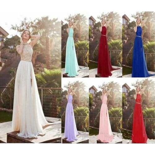 2020 Holder Top Sexy Backless Beach Prom Clothes Cheap Eight Colors On Stock Split Evening Dress Boho Clothes CPS231