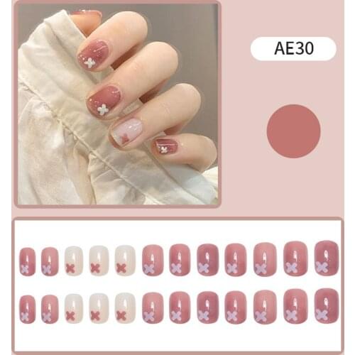 High Quality 24pcs Bean Paste Nail Patch Square Head Glue Type Removable Short Paragraph Fashion Manicure False Nail Patch