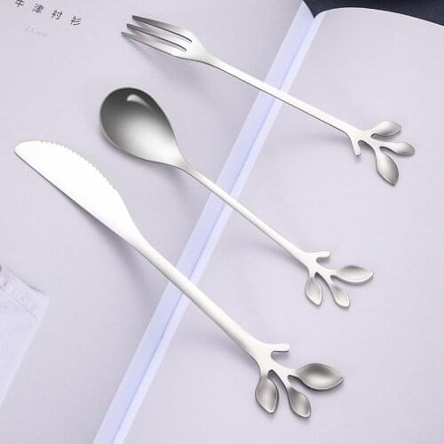 3pcs/18pcs Leaf Cutlery Set Stainless Steel Kitchen Utensils Sets Knife Fork Spoon Teaspoons Dinnerware Sets Wholesale