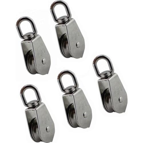5PCS 304 Stainless Steel Single Swivel Pulley 32mm 50mm Heavy Duty Rigging Hardware Swivel Lifting Rope Pulley Block