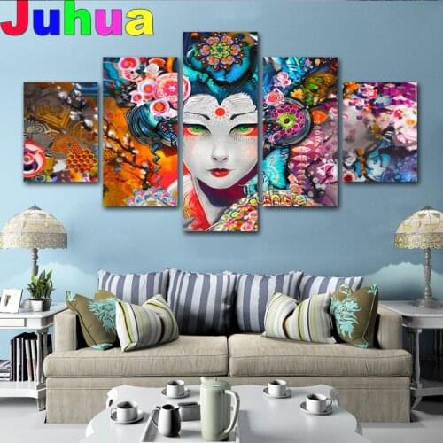 5 Piece Japanese Flower Geisha woman Diamond Painting Full Round Diamond embroidery Cross stitch Diamond mosaic home Art Gift