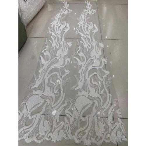 5 yards atp08 offwhite ivory flower heavy beads floral pattern luxury mesh lace fabric for party /sawing bridal dress