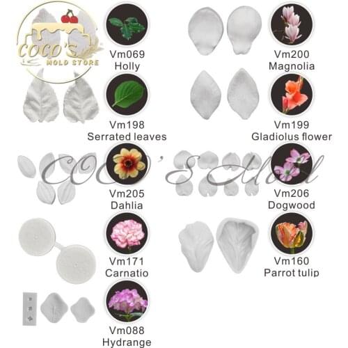 59pcs Hydrangea/Parrot Tulip/Carnation/Magnolia Flower Petal Veiner Silicone Mold Cutter Set Fondant Sugarcraft Mold Baking Tool