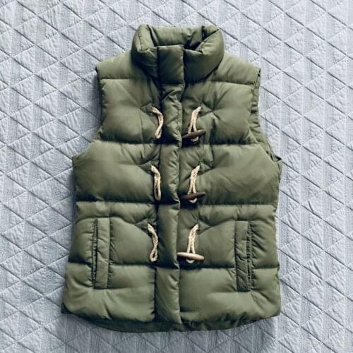 70% Down Jacket Puffy Toggle Vest Size XS Military Green Puffer Jacket Coat