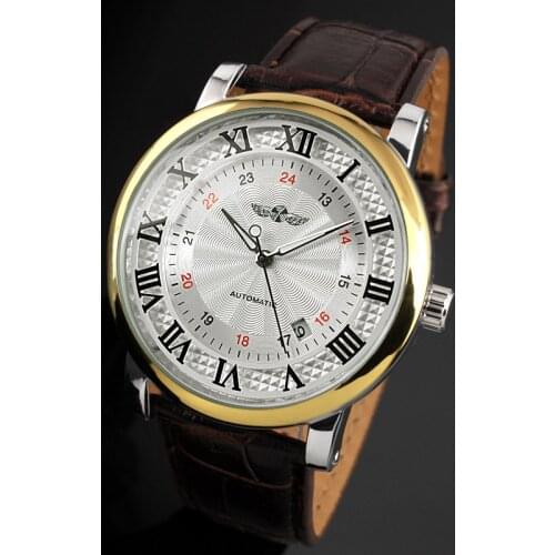 WINNER Top Brand Gold Sport Wristwatches Rome Number Fashion Men Self wind Automatic Mechanical Calendar Leather Watch Clock